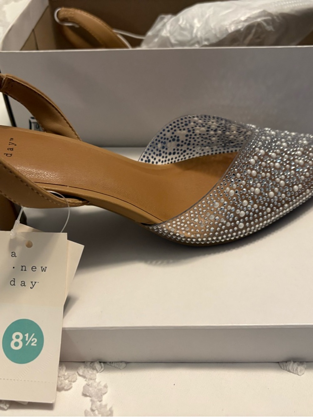 a new day Silver Pearl & Rhinestone D'Orsay Heels